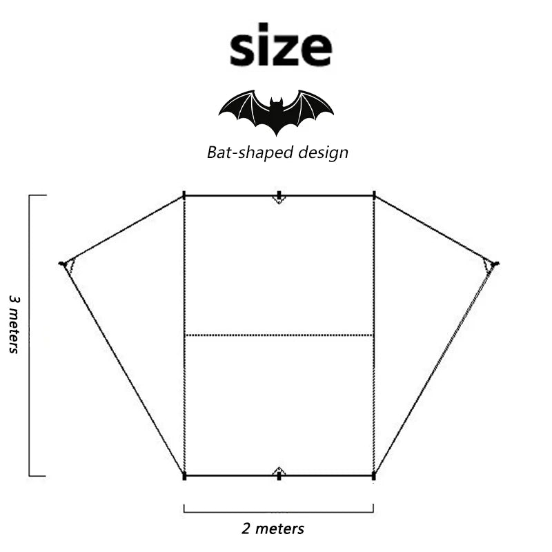 Bat Shape Car Side Awning Black Coating Tarp 2x3 Outdoor Waterproof Camping Black Coated Car Rear Shelter Tent for SUV Van Sedan