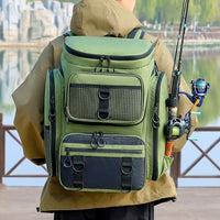 Heavy Duty Fishing Backpack with Rod Holders – Waterproof Multifunctional Tackle Storage Bag for Fishing & Hiking