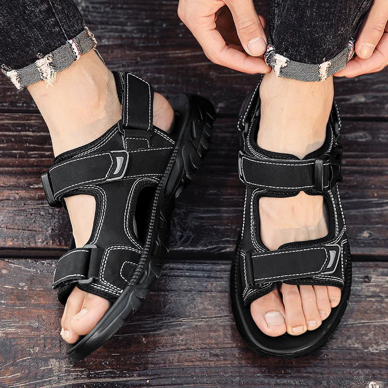 Men's Leather Hiking Sandals Lightweight Beach Walking Shoes