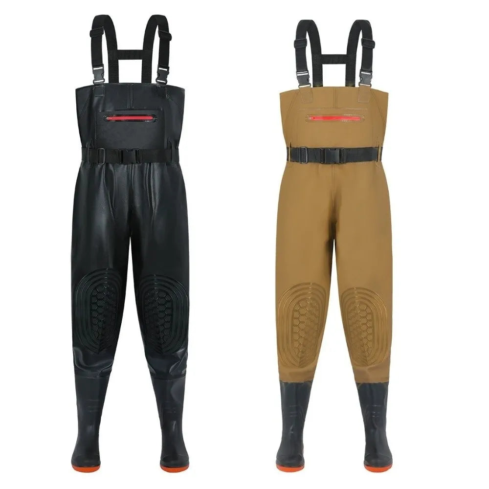 Heavy Duty Waterproof Fishing Wader Suit with Boots – Durable PVC Fishing Overalls with Knee Pads