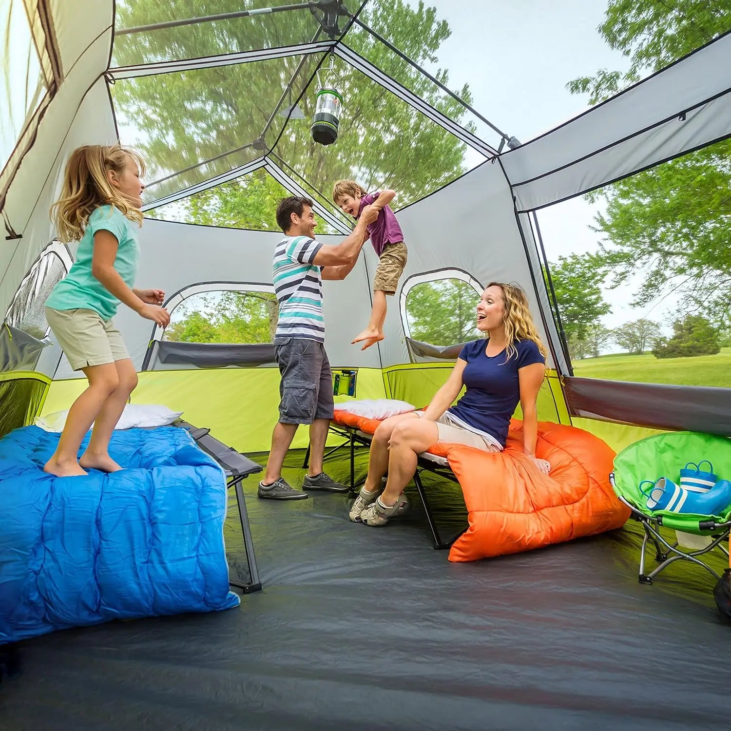 9 Person Instant Cabin Tent 14x9 FT – Large Family Camping Tent Waterproof Outdoor Shelter (Green)