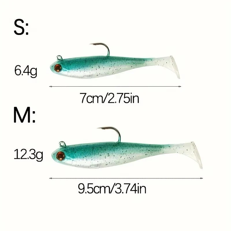5PCS Pre-Rigged Spinner Swimbait Lures – Paddle Tail Jig Head Fishing Baits for Bass & Trout