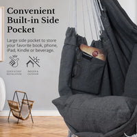 Heavy Duty Macrame Hanging Chair with Cushions (500lb Capacity) – Indoor/Outdoor Cotton Rope Swing Chair with Pocket