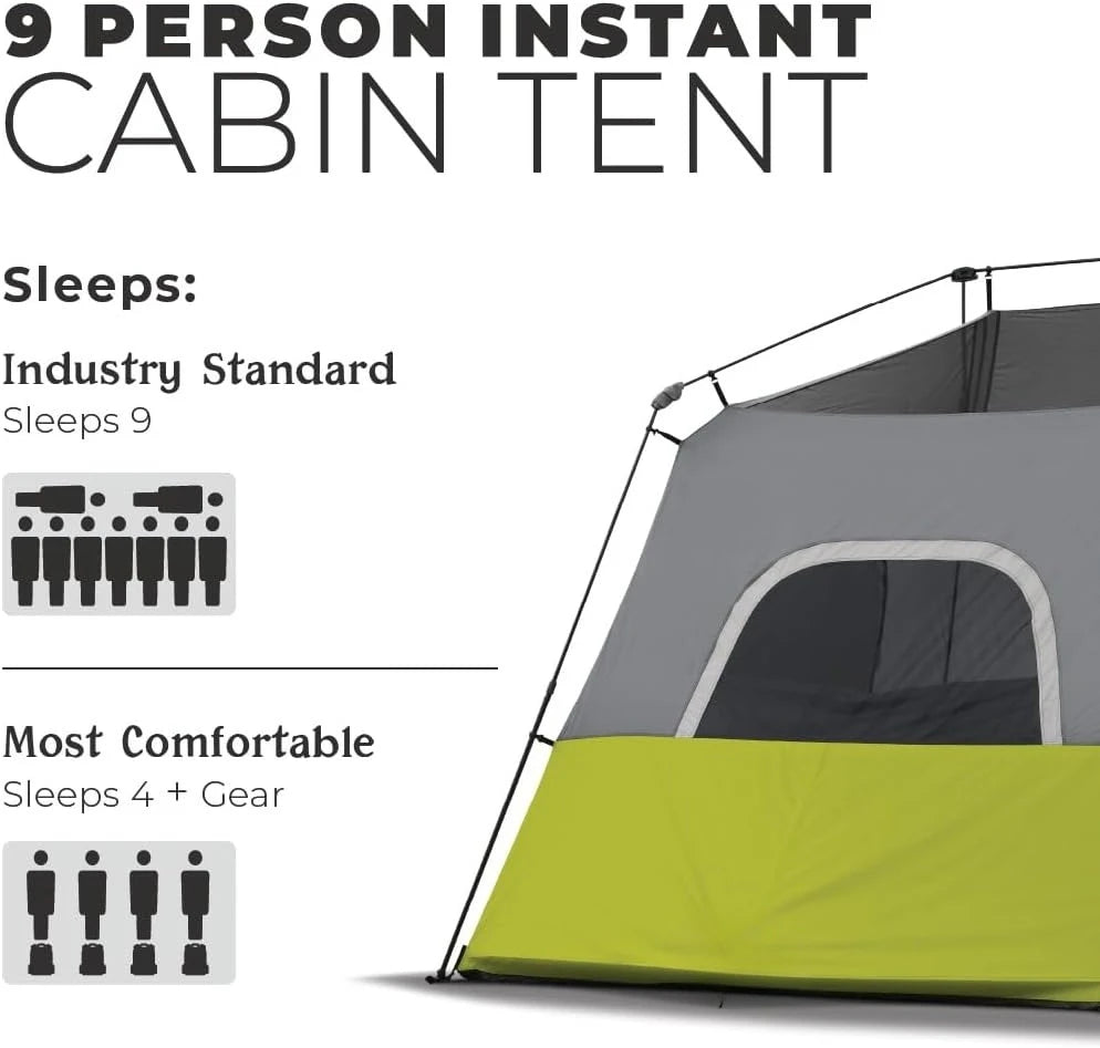 9 Person Instant Cabin Tent 14x9 FT – Large Family Camping Tent Waterproof Outdoor Shelter (Green)