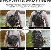 Heavy Duty Fishing Backpack Sling Bag – Multi-Compartment Tackle Storage Bag with Rod Holder