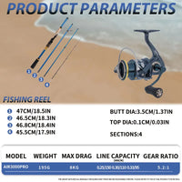 Heavy Duty Carbon Fiber Fishing Rod & Reel Combo – Portable 4/5 Section Spinning Fishing Set with 3000 Reel