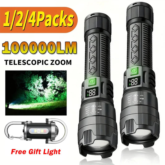 2PCs High Power LED Flashlight USB Rechargeable Tactical Torch