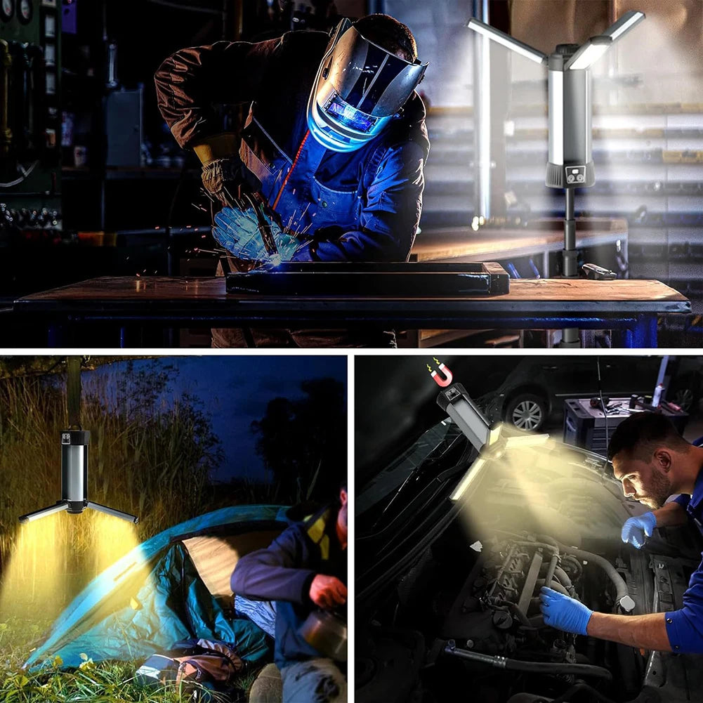 6000mAh LED Work Light Rechargeable Cordless Work Light with COB Construction Light Telescopic for Outdoor Camping