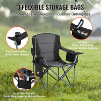 Portable Camping Folding Chair for Adults – Quad Chair with Lumbar Support, Padded Armrests & Side Pockets for Beach, Lawn & Picnic