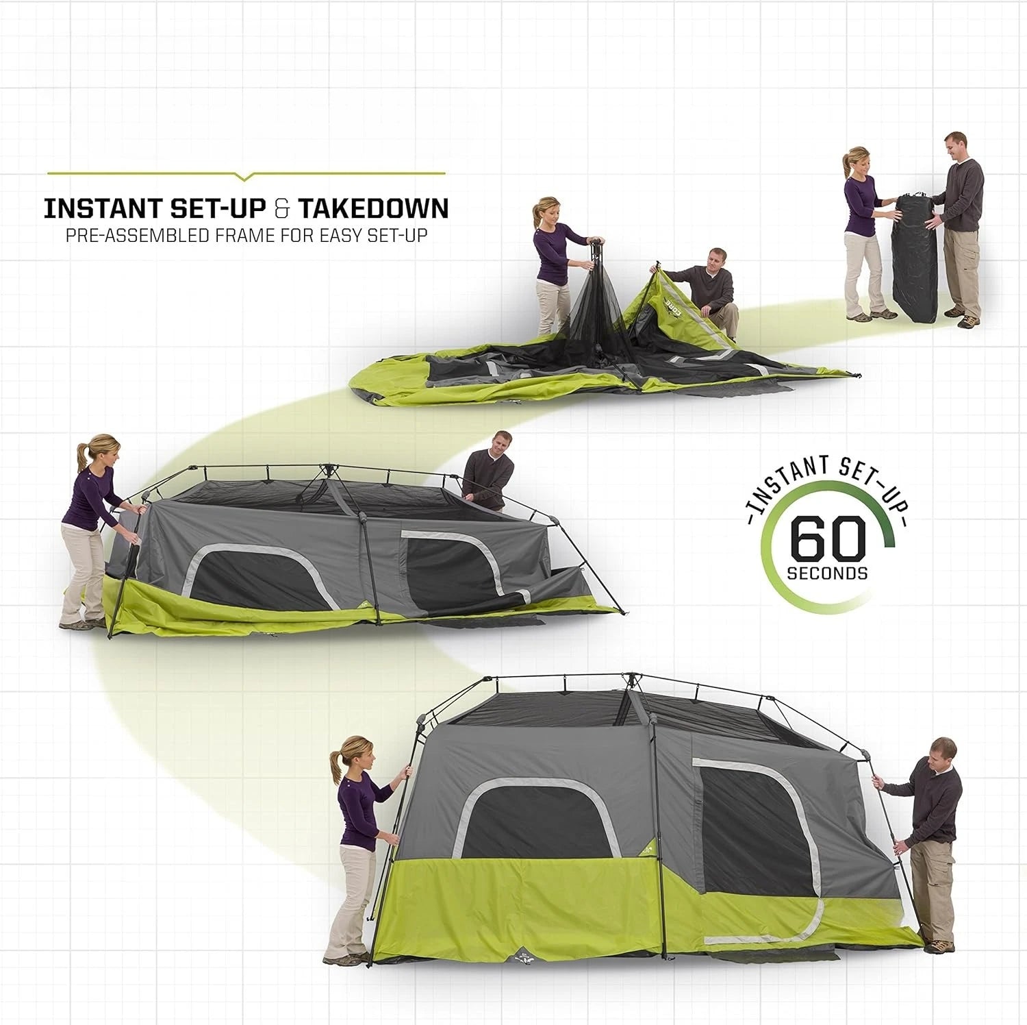 9 Person Instant Cabin Tent 14x9 FT – Large Family Camping Tent Waterproof Outdoor Shelter (Green)