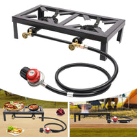 Portable Double Burner Gas Stove – Adjustable Regulator for Camping & BBQ