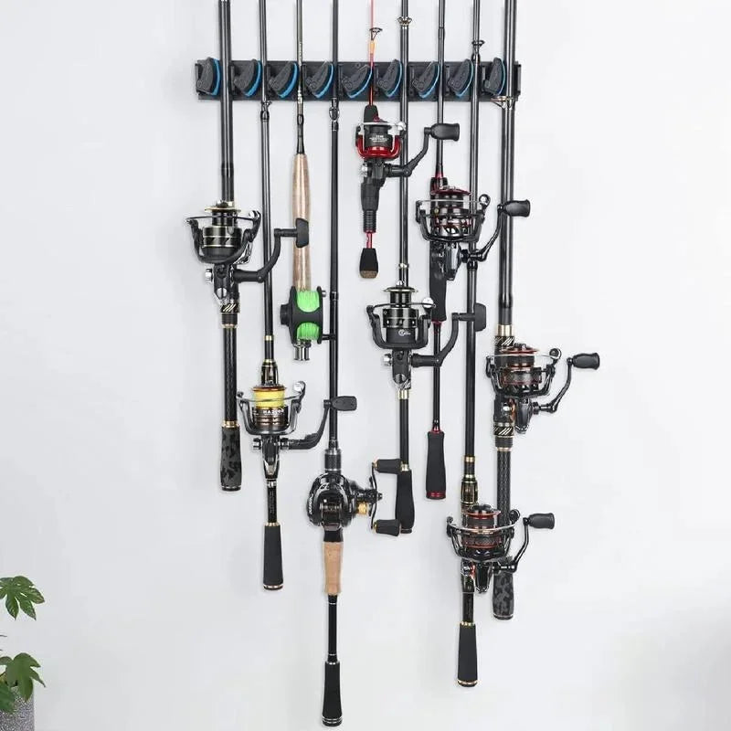 Wall Mounted Fishing Rod Holder Rack – Vertical & Horizontal Storage Organizer for Up to 9 Rods