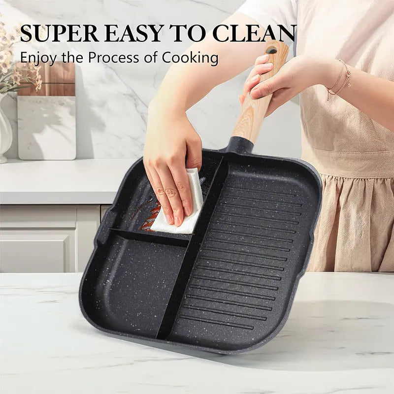 3 in 1 Frying Pan Aluminum Alloy Partitioned Non Stick 3 Section Divided Breakfast Pan Grill Pan Multifunction Kitchen Egg Pan