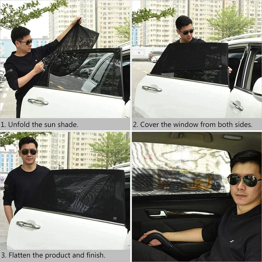 2PCS/4PCS Car Window Sunshade Mosquito Net Set – Breathable UV Protection Screens for Front & Rear Windows