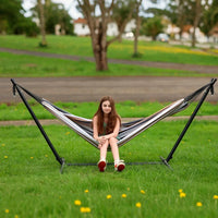 Heavy Duty Double Camping Hammock with Steel Stand (450lb Capacity) – Portable Outdoor Hammock with Carry Bag & Anti-Roll Design