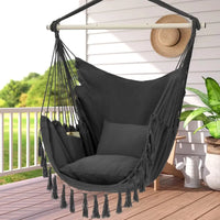 Heavy Duty Macrame Hanging Chair with Cushions (500lb Capacity) – Indoor/Outdoor Cotton Rope Swing Chair with Pocket