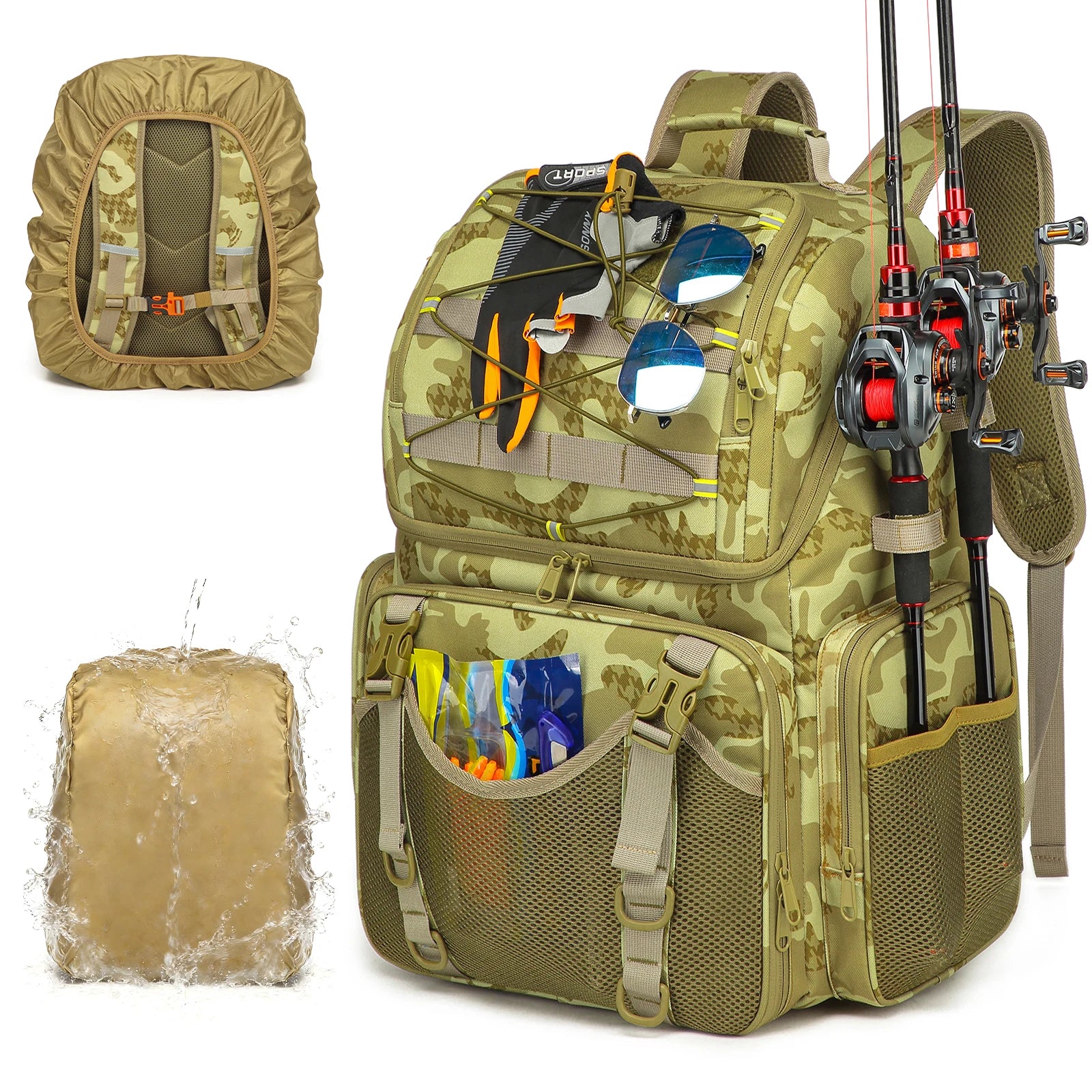 45L Heavy Duty Fishing Backpack Cooler – Waterproof Tackle Storage Bag with Rod Holders & Rain Cover