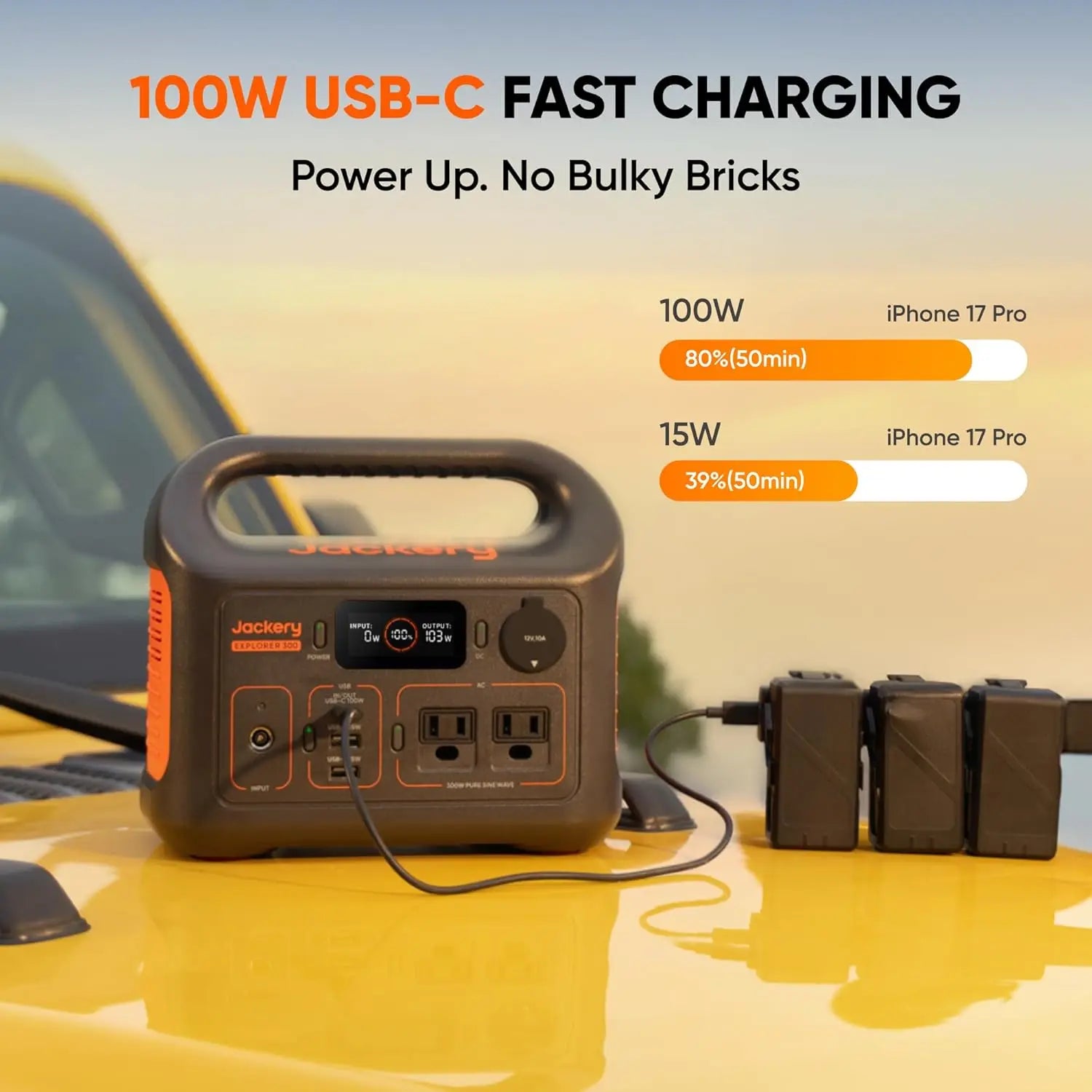 Jackery Solar Generator 300 with SolarSaga 100W Panel – 292Wh LiFePO4 Portable Power Station, 300W Pure Sine Wave AC Outlet for Camping & Backup Power