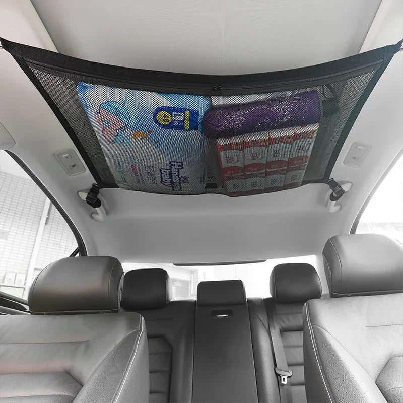 SUV Car Ceiling Storage Net – Breathable Mesh Roof Cargo Organizer for Interior Auto Storage & Travel Accessories