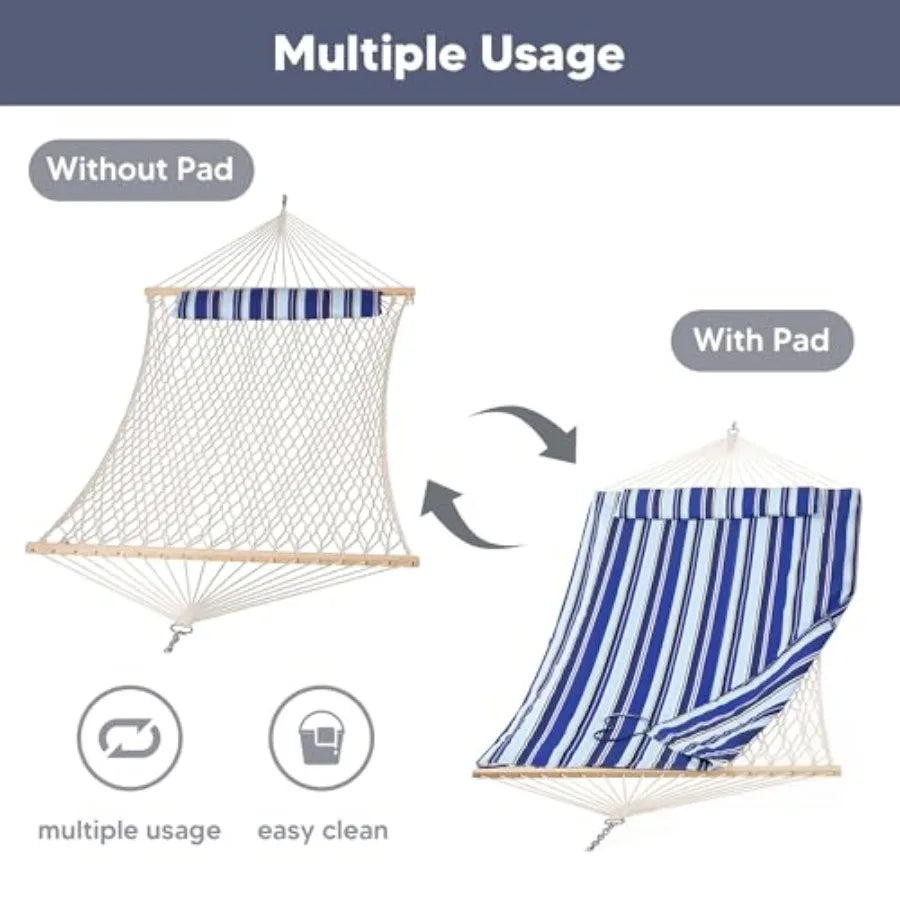 Heavy Duty 2-Person Outdoor Hammock with Hardwood Spreader Bar (475lb Capacity) – Durable Polyester Camping Hammock