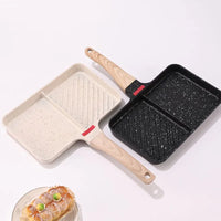 2-Section Versatile Breakfast Omelette Frying Pan Nonstick Divided Egg Pan Square Grill Skillet Steak Griddle Pan for Stove Tops