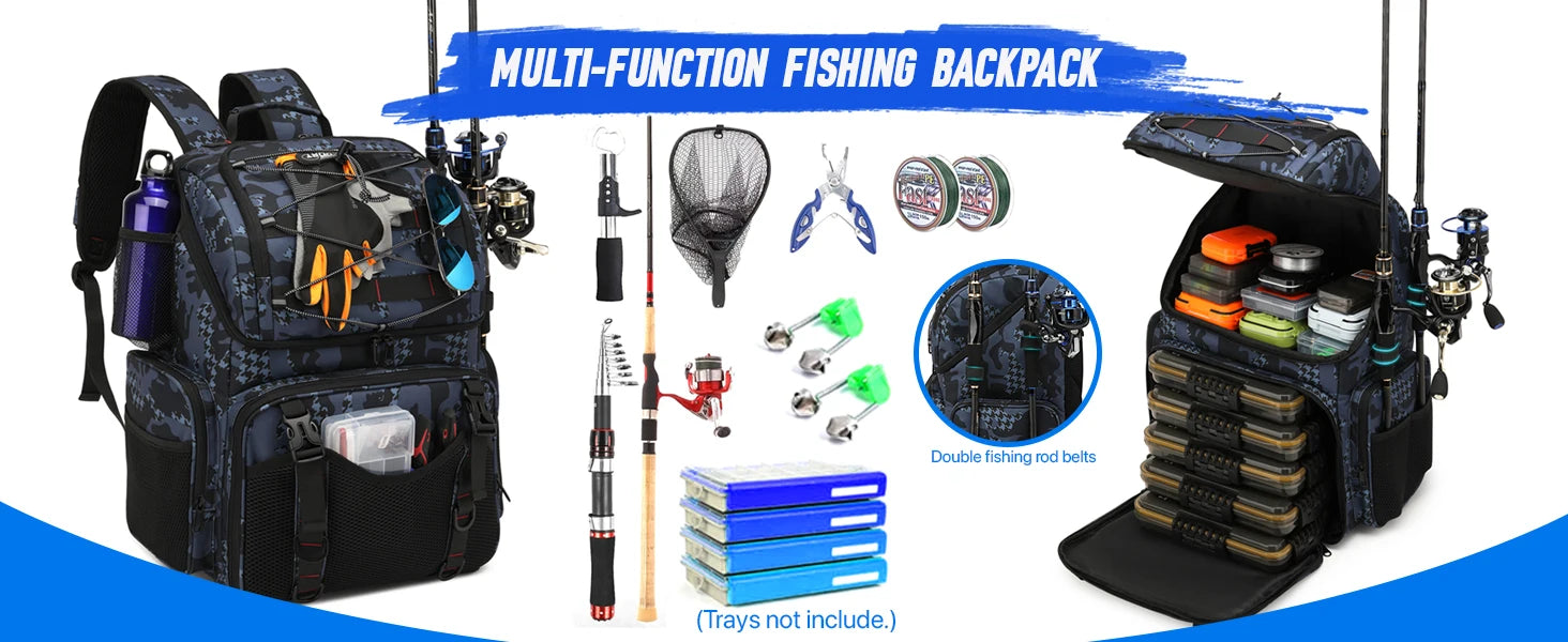 45L Heavy Duty Fishing Backpack Cooler – Waterproof Tackle Storage Bag with Rod Holders & Rain Cover