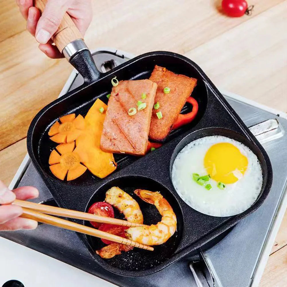Iron Cast 3-in-1  Egg Frying Pan with  Handle Egg Cooker Pan Nonstick Egg Pan for Gas Stove & Induction Cooker