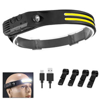 USB Rechargeable COB LED Headlamp – Waterproof Sensor Headlight for Camping & Fishing