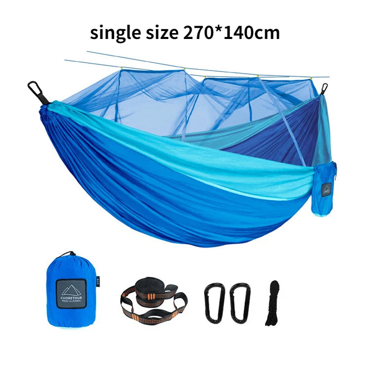 Portable Heavy Duty Nylon Camping Hammock with Mosquito Net – Single/Double Outdoor Travel Hammock