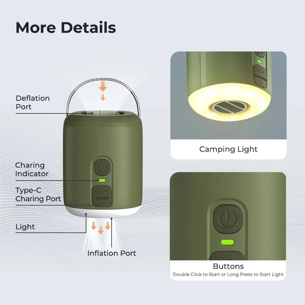 WESTTUNE Tiny Air Pump with Camping Lantern – 4.5kPa Inflator