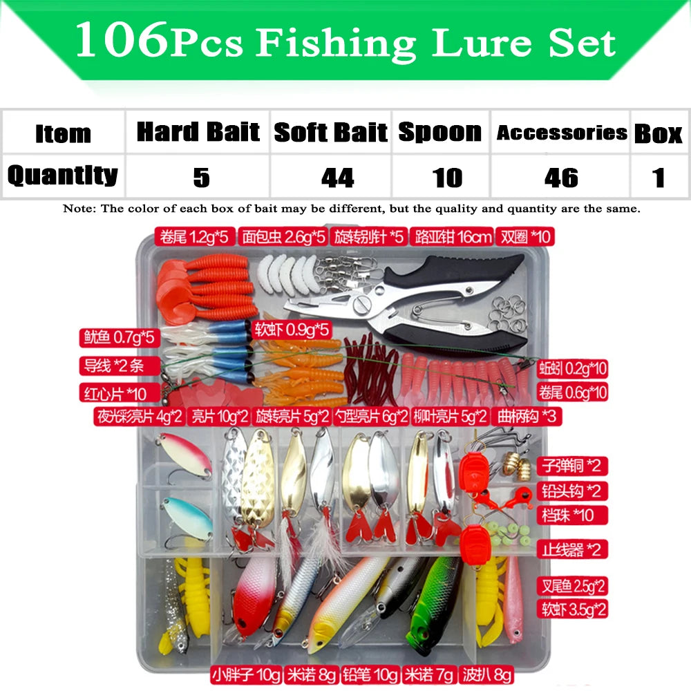Fishing Lure Kit Set for Bass Pike Crank Tackle with Box