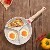 3-in-1 Nonstick Omelet Pan with Heat Resistant Handle 3-Cup Breakfast Divided Grill Frying Pan for Egg Kitchen Utensils