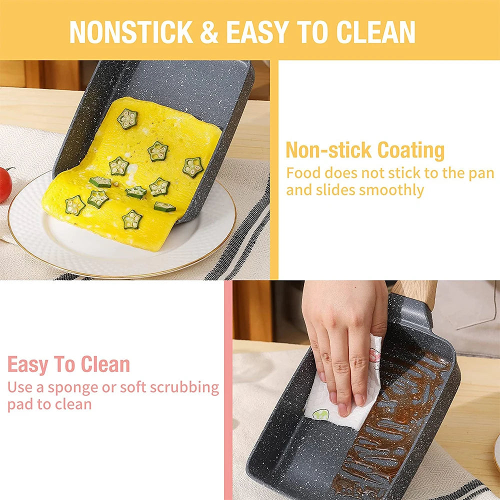 Nonstick Tamagoyaki Pan Japanese Omelette Egg Pan Rectangular Egg Roll Pan with Detachable Anti Scalding Handle for All Stove