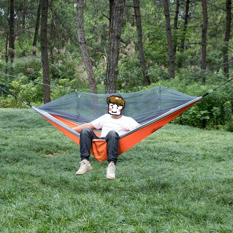 Portable Heavy Duty Nylon Camping Hammock with Mosquito Net – Single/Double Outdoor Travel Hammock