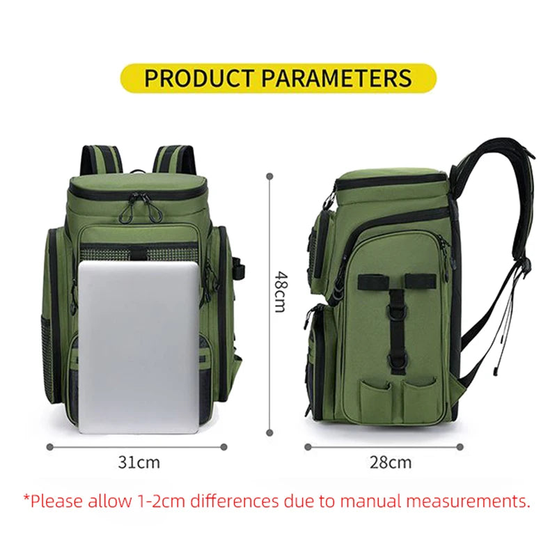 Heavy Duty Fishing Backpack with Rod Holders – Waterproof Multifunctional Tackle Storage Bag for Fishing & Hiking