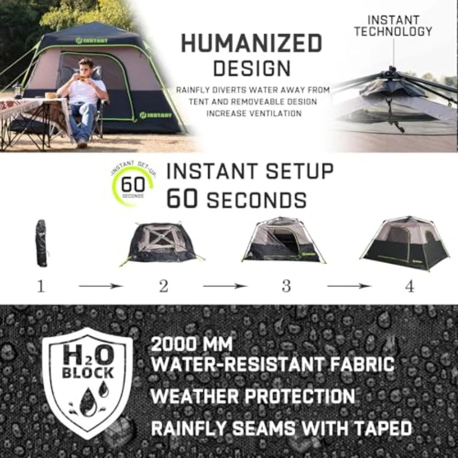 6 Person Instant Camping Tent – Waterproof Pop Up Tent with Rainfly, 60-Second Setup Automatic Family Shelter