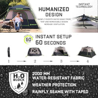 6 Person Instant Camping Tent – Waterproof Pop Up Tent with Rainfly, 60-Second Setup Automatic Family Shelter