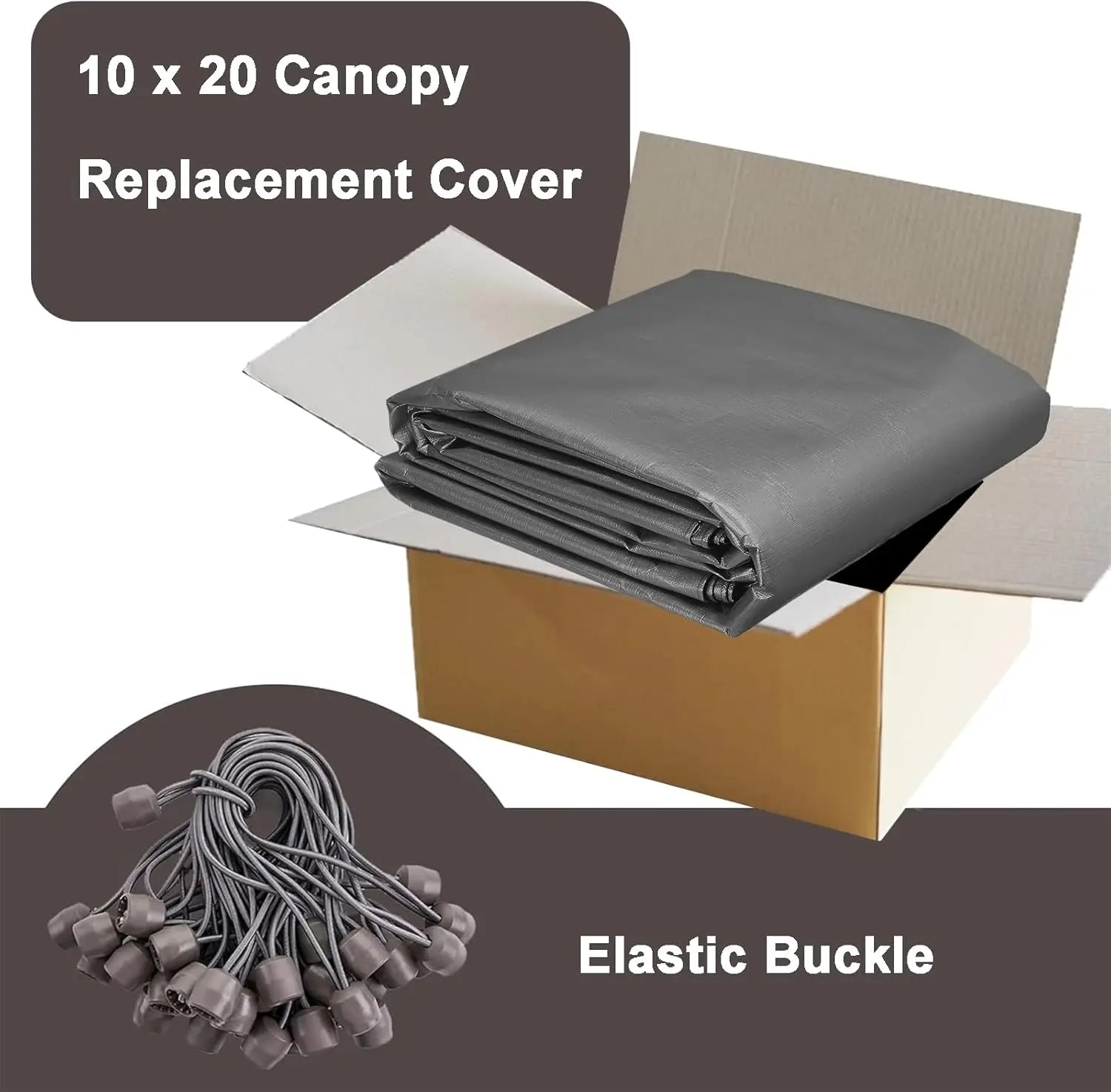10x20 Heavy-Duty Carport Canopy Cover, Waterproof Replacement Top with Edge & Bungees (Frame Not Included)
