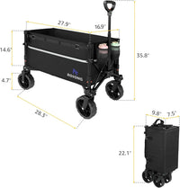 Foldable Wagon Cart with Wheels, Heavy Duty Utility for Grocery Shopping, Camping, Garden & Sports (Black, 120L)