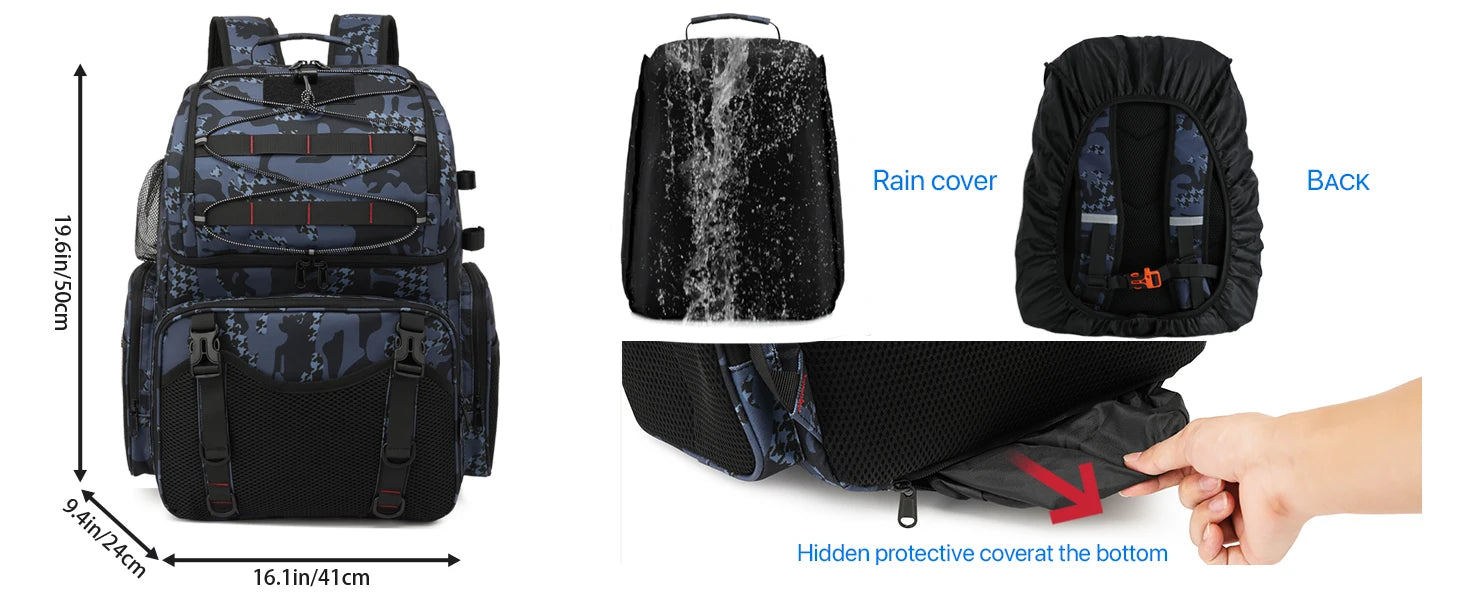 45L Heavy Duty Fishing Backpack Cooler – Waterproof Tackle Storage Bag with Rod Holders & Rain Cover