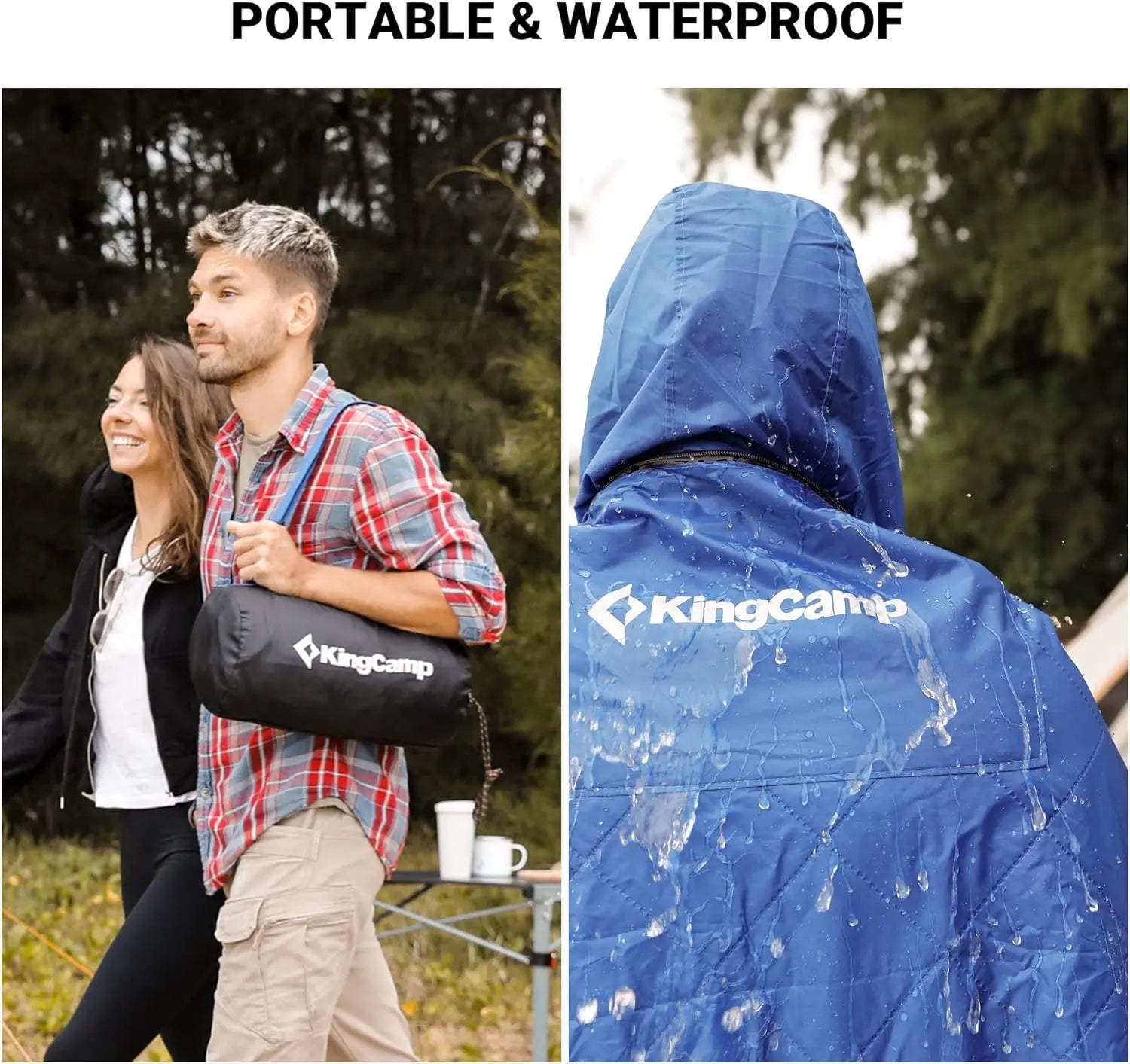 KingCamp Hooded Stadium Blanket - Waterproof & Windproof Fleece Blanket For Sports, Concerts, Park, Travel & Hiking