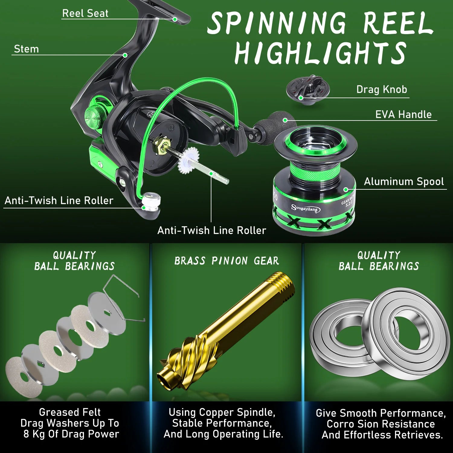 Heavy Duty 2-Section Fishing Rod & Reel Combo – Carbon Fiber Spinning Pole Set for Freshwater Fishing