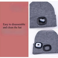 Unisex LED Knitted Beanie Hat | USB Rechargeable Headlamp Winter Warm Hat for Night Activities