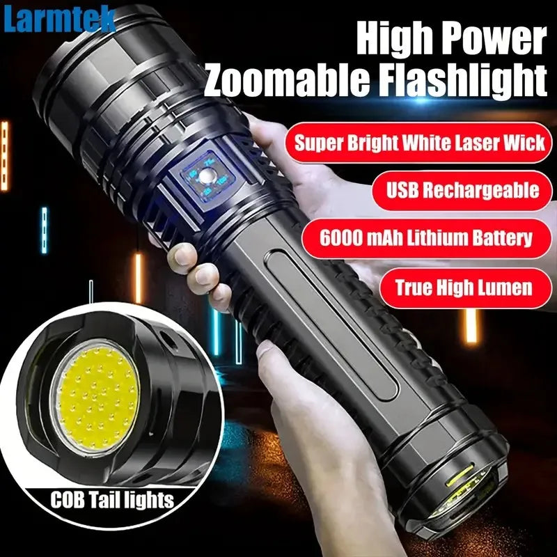 Super Bright LED Handheld Flashlight - Adjustable Zoom USB Rechargeable
