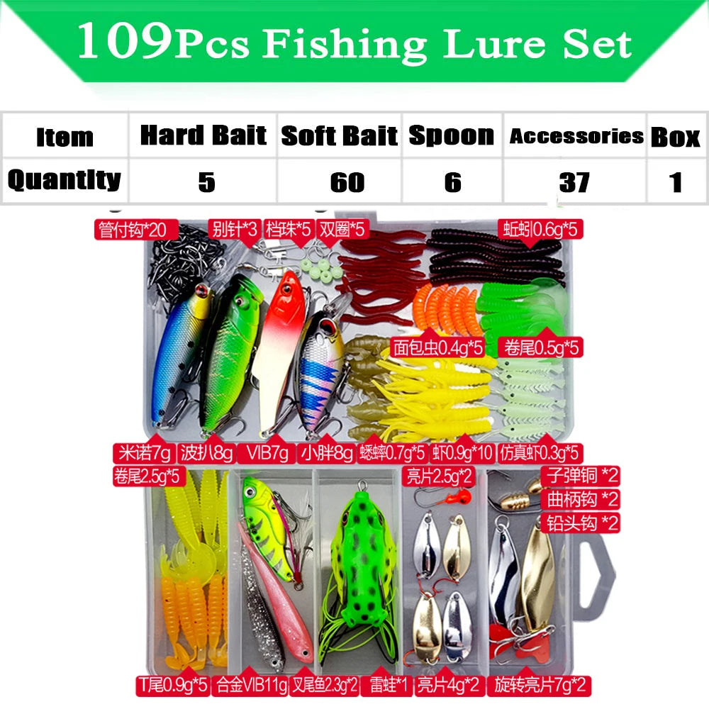 Fishing Lure Kit Set for Bass Pike Crank Tackle with Box
