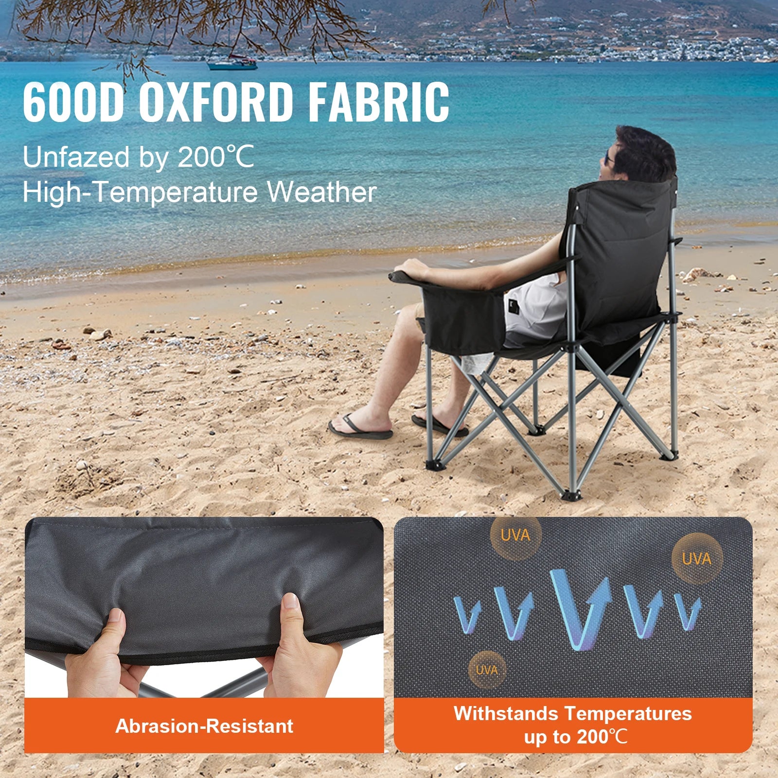 Portable Camping Folding Chair for Adults – Quad Chair with Lumbar Support, Padded Armrests & Side Pockets for Beach, Lawn & Picnic