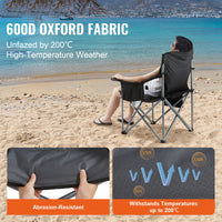 Portable Camping Folding Chair for Adults – Quad Chair with Lumbar Support, Padded Armrests & Side Pockets for Beach, Lawn & Picnic