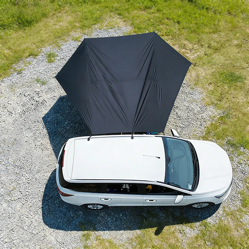 Bat Shape Car Side Awning Black Coating Tarp 2x3 Outdoor Waterproof Camping Black Coated Car Rear Shelter Tent for SUV Van Sedan