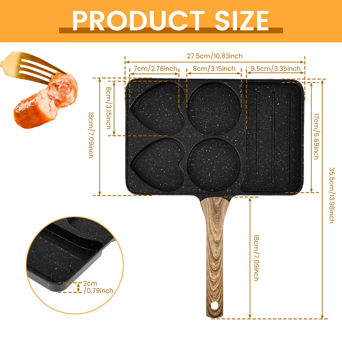 5in1 Frying Pan Multifunctional Egg Frying Pan 5Compartment Easy Cleaning Nonstick Cooking Pots for Cooking Kitchens Accessories