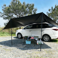 Bat Shape Car Side Awning Black Coating Tarp 2x3 Outdoor Waterproof Camping Black Coated Car Rear Shelter Tent for SUV Van Sedan
